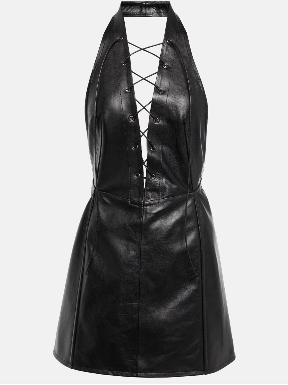 Petar Petrov Black Leather Lace-Up Halter Mini Dress